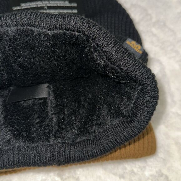 REALTREE Black Ginger Brown 2pc Insulated Knit Thermal Plush Lined Beanies - Picture 3 of 10